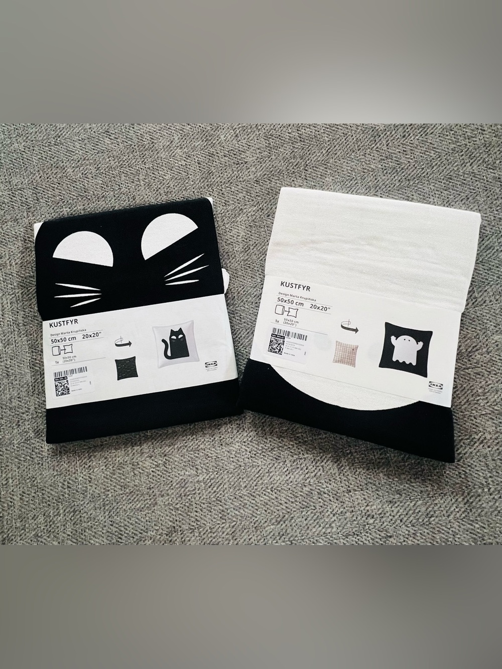 IKEA Two Kustfyr Halloween Pillow Covers NEW Black Cat Ghost